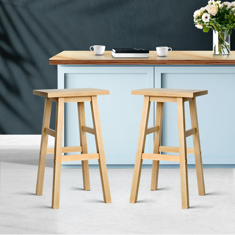 Avila Wooden Bar Stools Chairs Natural Colour x 2