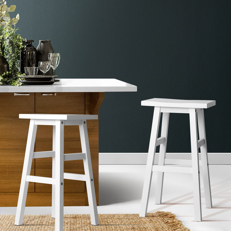 Avila Wooden Bar Stools Chairs White Colour x 2