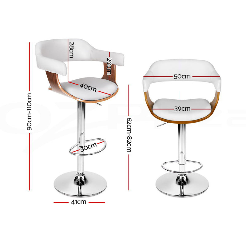 Leon Premium PU Leather Gas Lift Bar Stools - White
