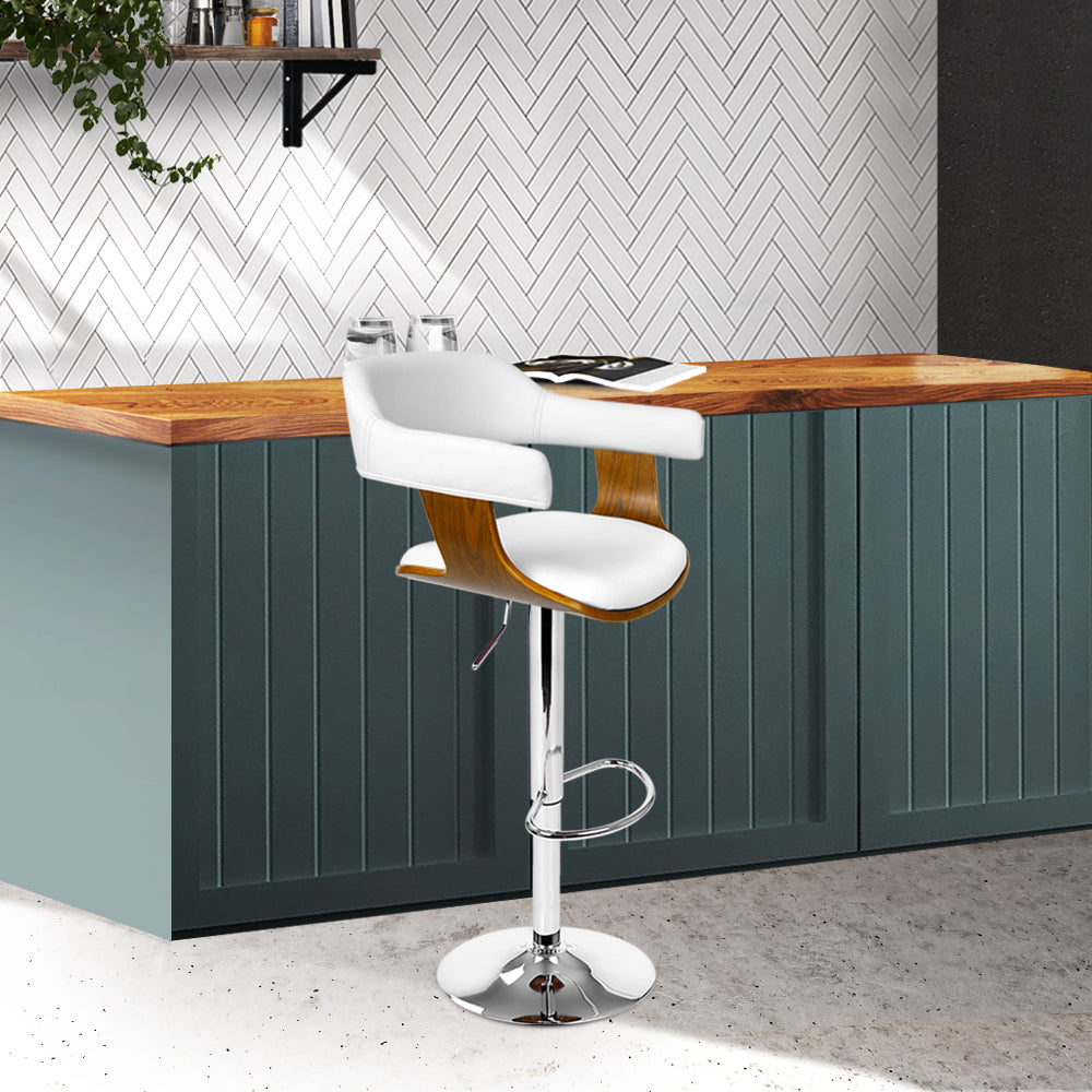 Leon Premium PU Leather Gas Lift Bar Stools - White