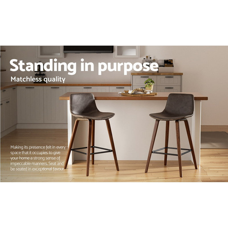 Jaen Premium PU Leather Wooden Barstools Chairs x 2
