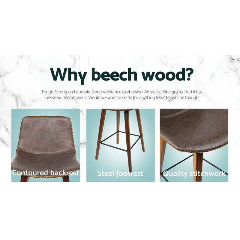 Jaen Premium PU Leather Wooden Barstools Chairs x 2