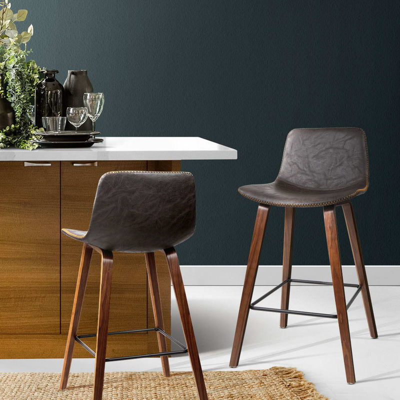 Jaen Premium PU Leather Wooden Barstools Chairs x 2