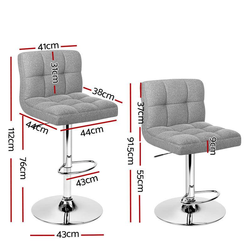 Lugo Premium Linen Fabric Gas Lift Bar Stools x 2