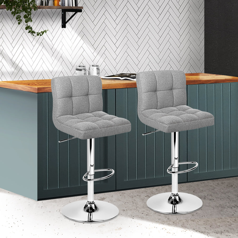 Lugo Premium Linen Fabric Gas Lift Bar Stools x 2