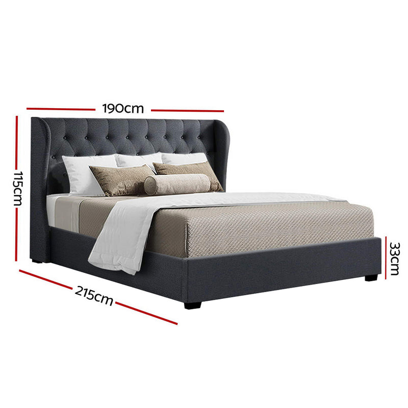 Rouen Premium Fabric Gas Lift Charcoal Bed Frame - King Size