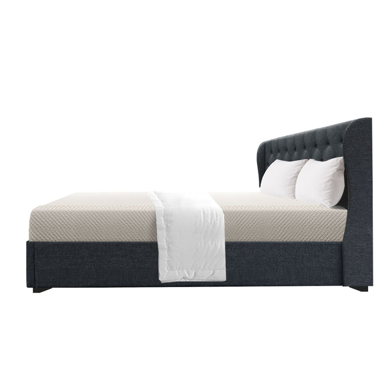 Rouen Premium Fabric Gas Lift Charcoal Bed Frame - King Size