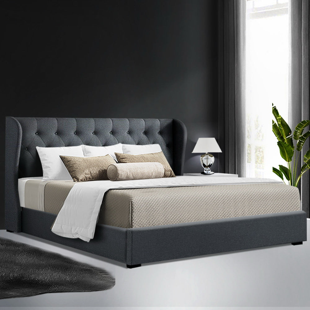 Rouen Premium Fabric Gas Lift Charcoal Bed Frame - King Size