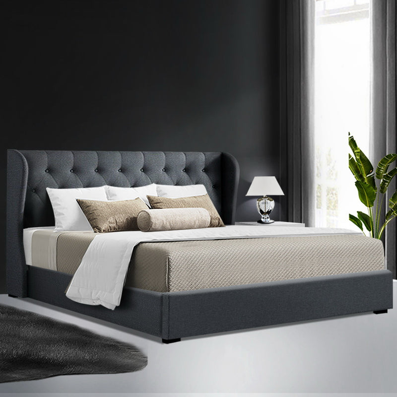 Rouen Premium Fabric Gas Lift Charcoal Bed Frame - King Size