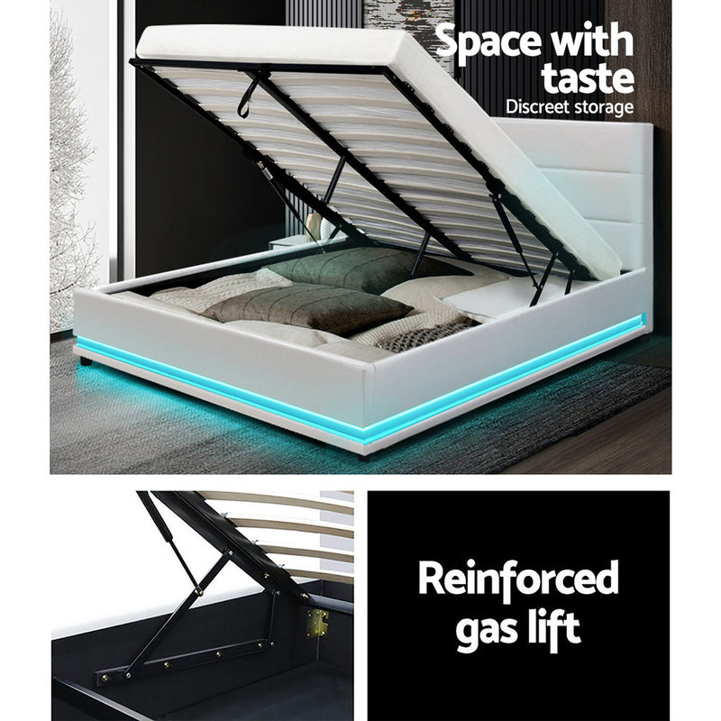 Essen Premium PVC Leather LED Gas Lift Bed Frame - Double Size