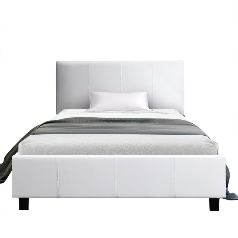 Turin White PU Leather Bed Frame -  King Single
