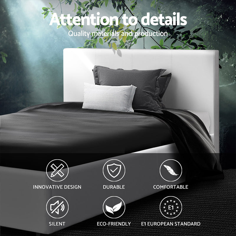 Turin White PU Leather Bed Frame -  King Single