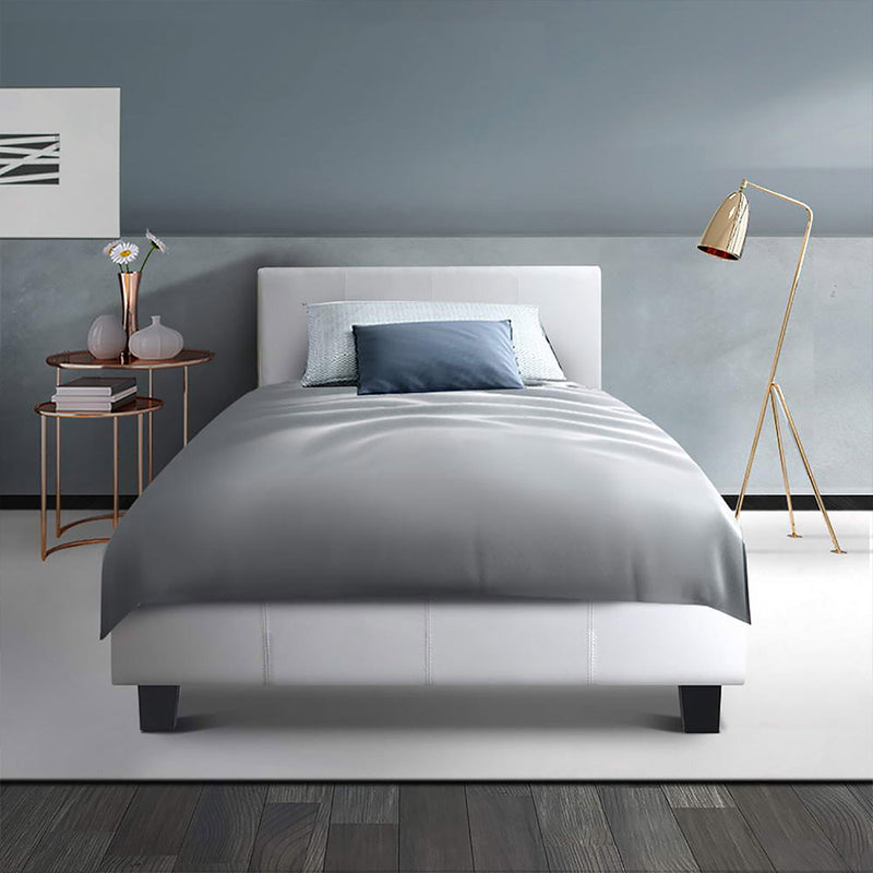 Turin White PU Leather Bed Frame -  King Single