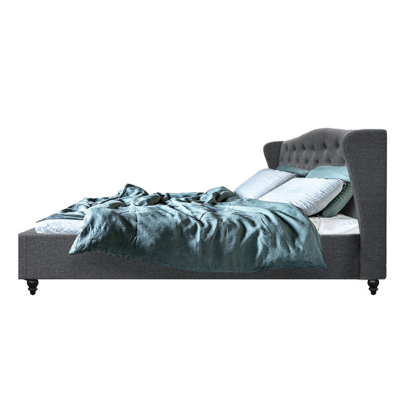 Montpellier Premium Faux Line Fabric Grey Bed Frame - King Size