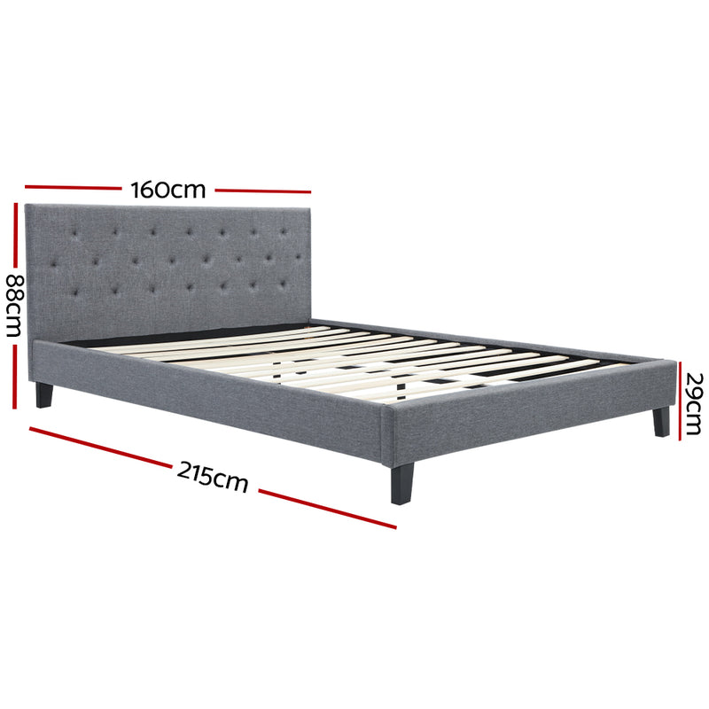 Cadiz Fabric Bed Frame Queen Size - Grey 