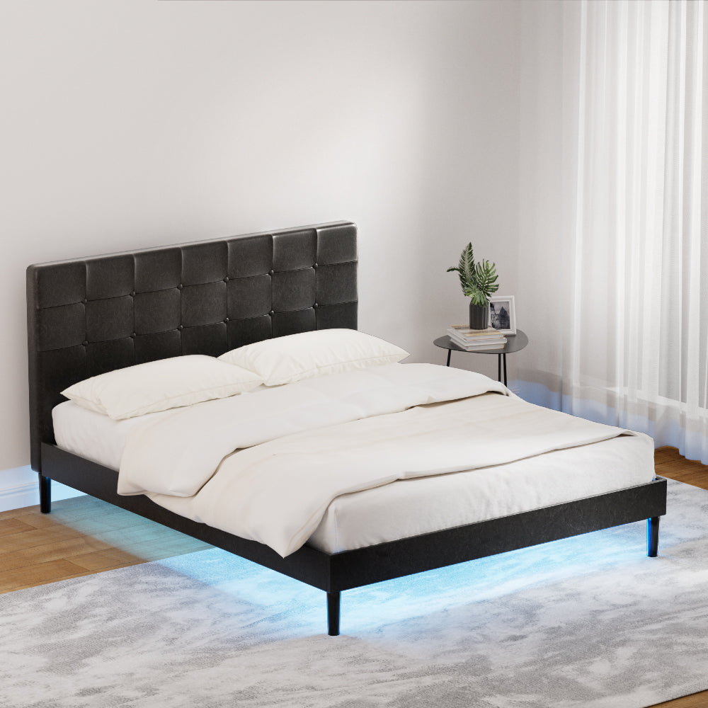 Milan Premium PVC leather with LED Lights Bed Frame - Queen Size