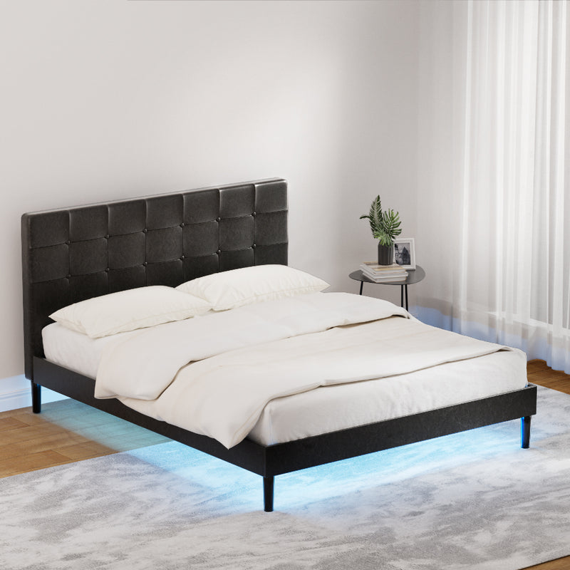 Milan Premium PVC leather with LED Lights Bed Frame - Queen Size