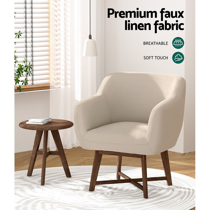 Moer Premium Fabric Tub Lounge Armchair - Beige