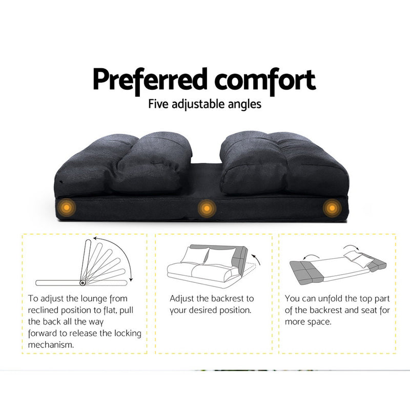 Ely 2-Seater Floor Lounge Sofa Bed - Charcoal