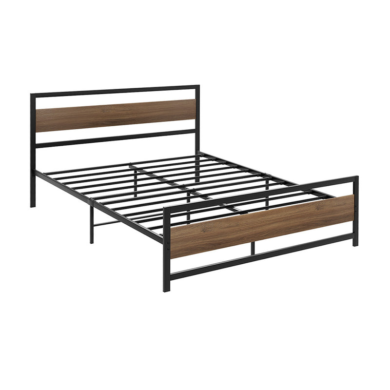 Naples Metal Bed Frame with Wooden Headboard - Double Size