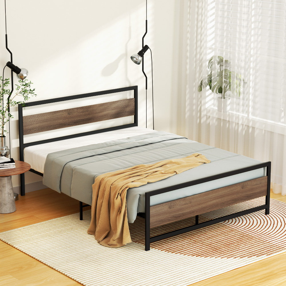 Naples Metal Bed Frame with Wooden Headboard - Double Size