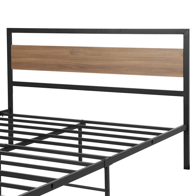 Naples Metal Bed Frame with Wooden Headboard - Queen Size