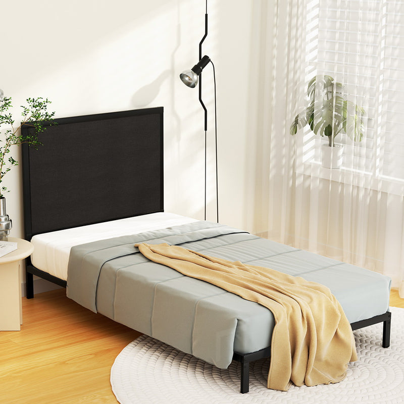 New York Metal Bed Frame with Charcoal Fabric - King Single