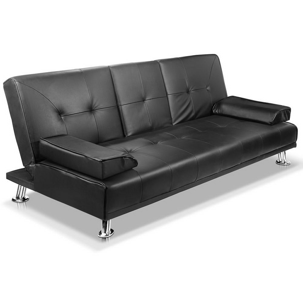 Brake PU Leather Sofa Bed - Black