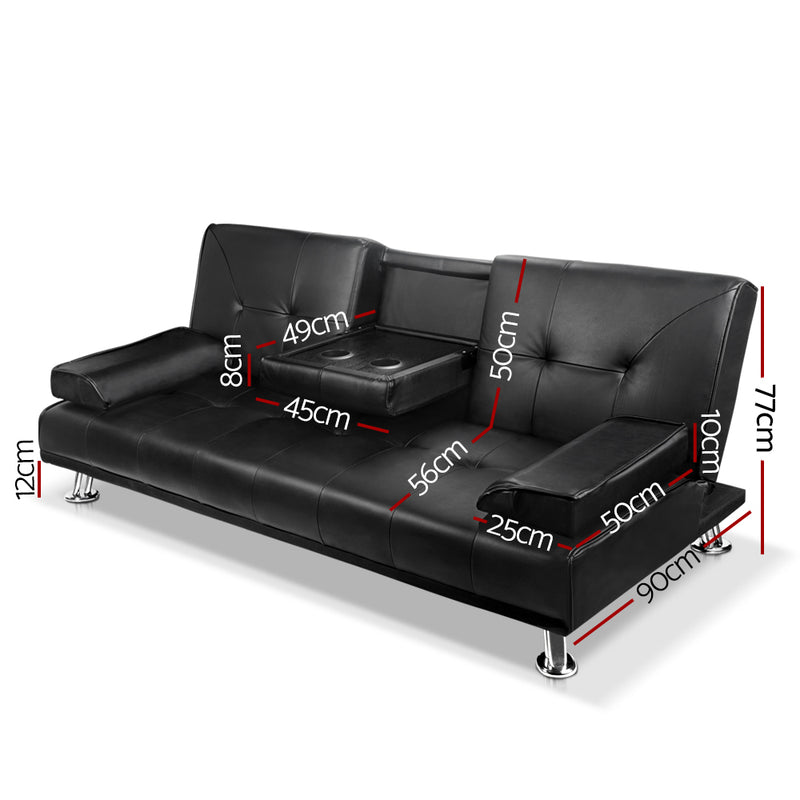 Brake PU Leather Sofa Bed - Black