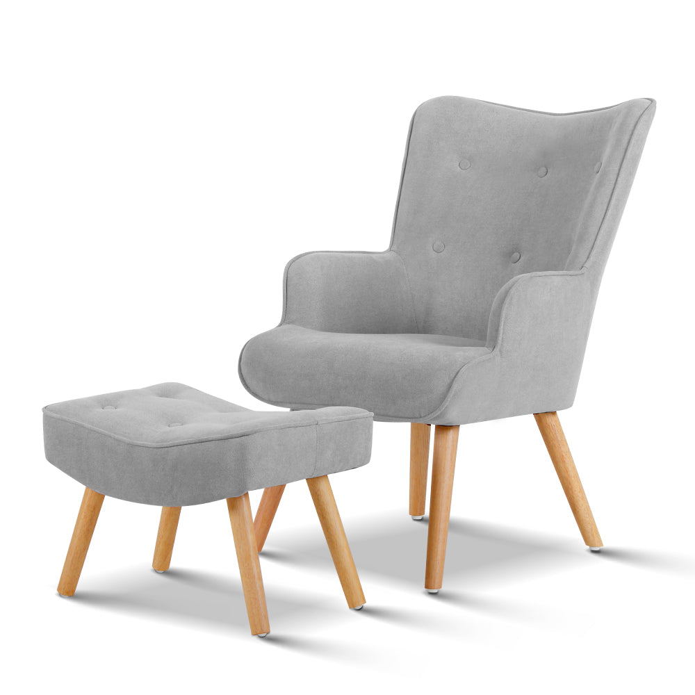 Furth Premium Fabric Armchair and Ottoman - Light Grey