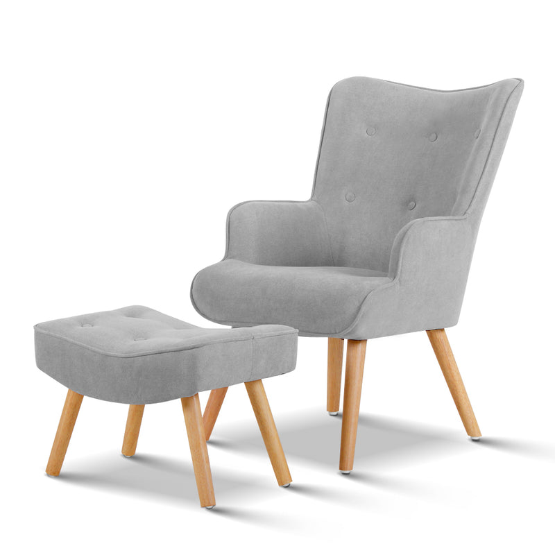 Furth Premium Fabric Armchair and Ottoman - Light Grey