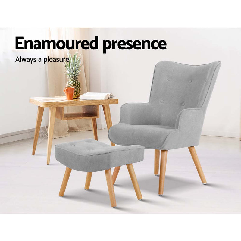 Furth Premium Fabric Armchair and Ottoman - Light Grey