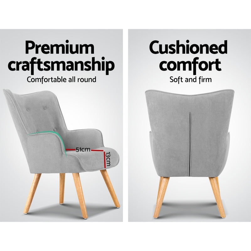 Furth Premium Fabric Armchair and Ottoman - Light Grey