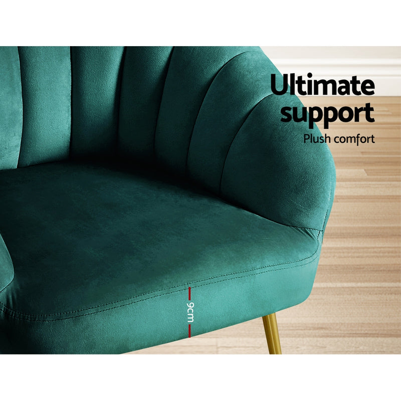 Reims Premium Velvet Fabric Armchair - Green