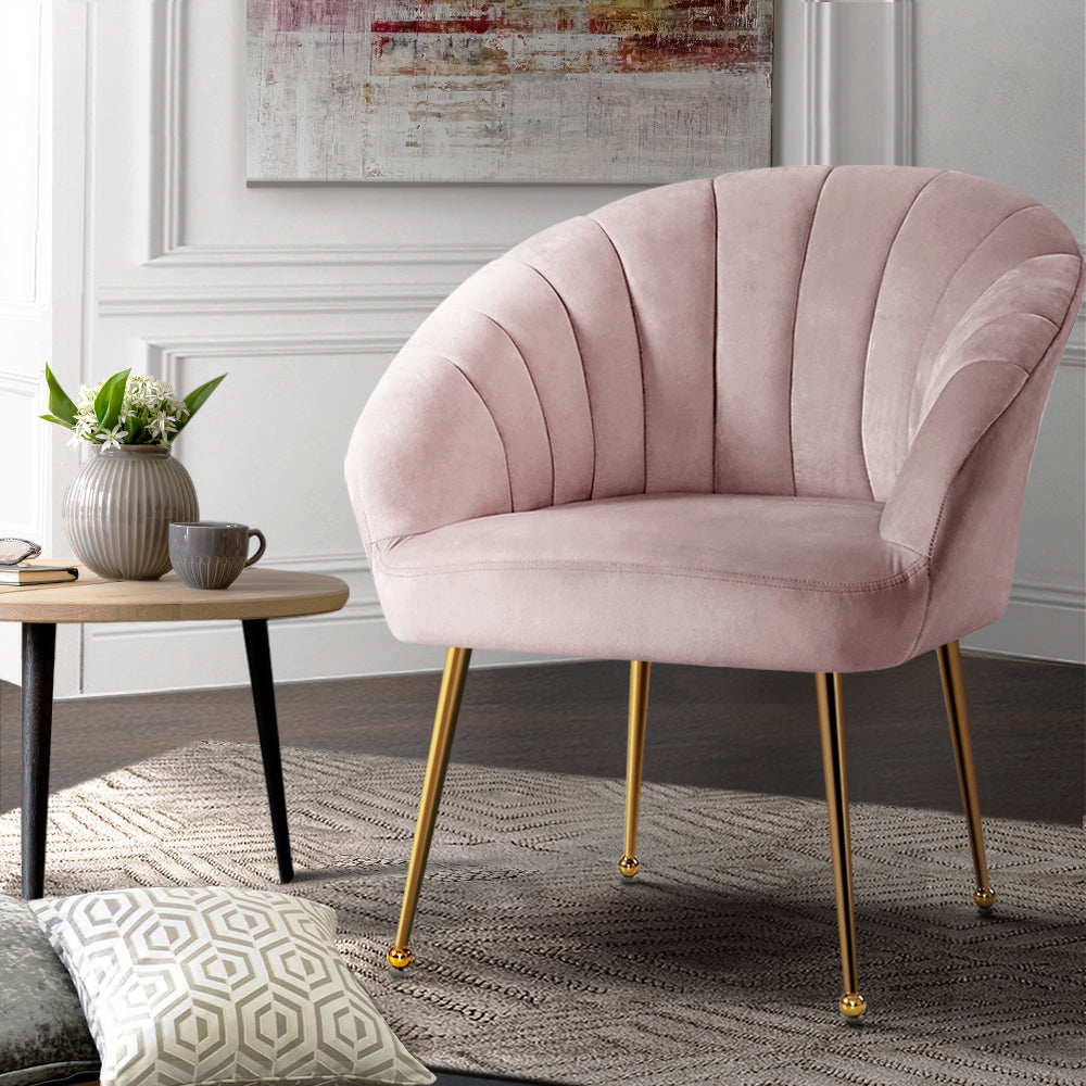 Nantes Premium Velvet Fabric Armchair - Pink