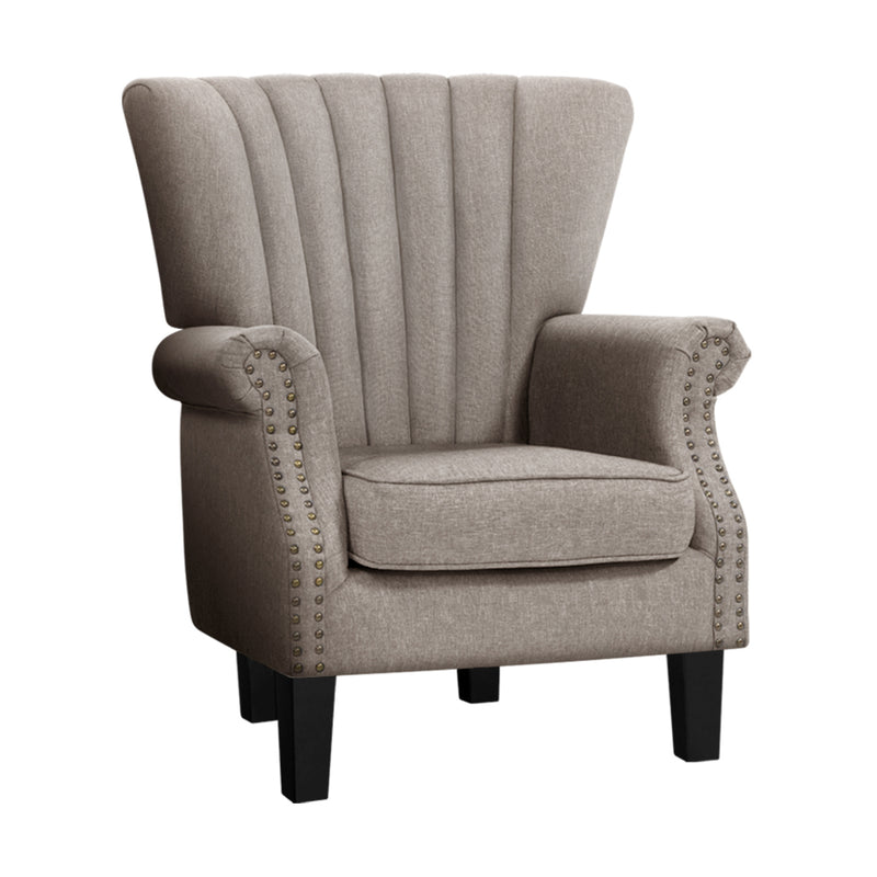 Lyon Premium Fabric Wingback Armchair - Beige