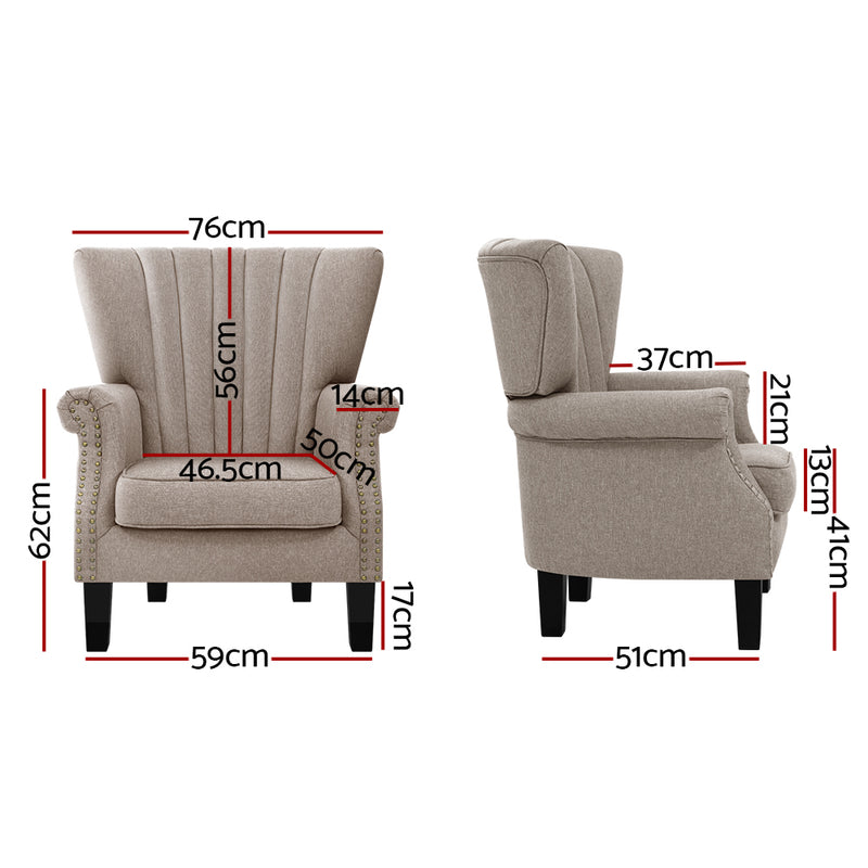 Lyon Premium Fabric Wingback Armchair - Beige 