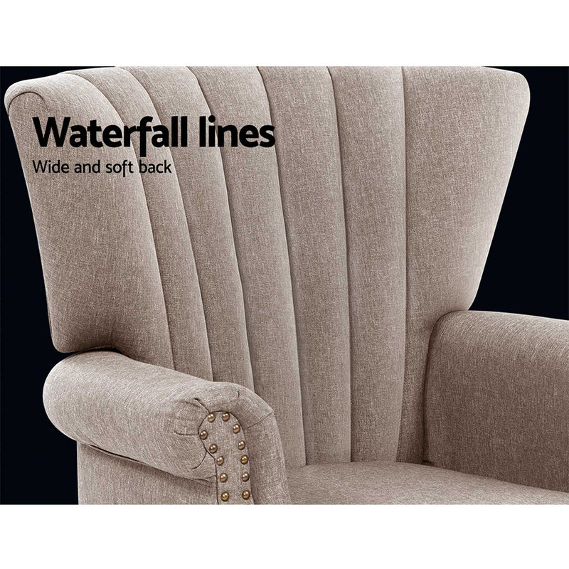Lyon Premium Fabric Wingback Armchair - Beige