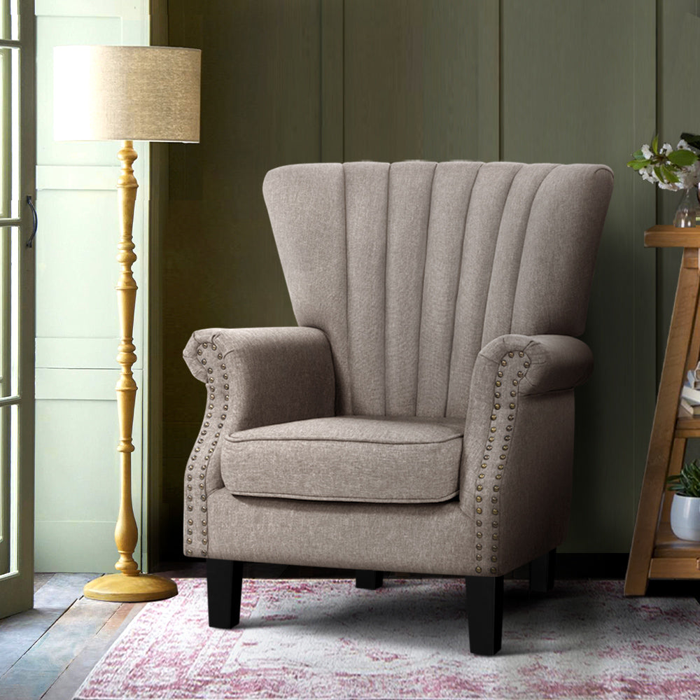 Lyon Premium Fabric Wingback Armchair - Beige 