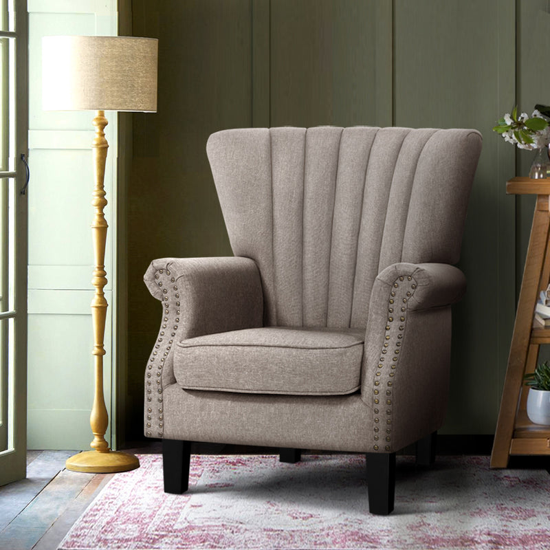 Lyon Premium Fabric Wingback Armchair - Beige