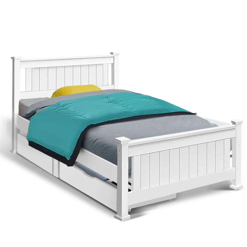 Pisa Timber Bed Frame with Drawers - Single Size