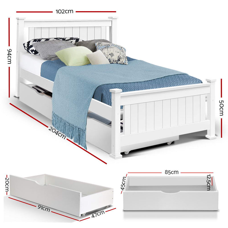 Pisa Timber Bed Frame with Drawers - Single Size