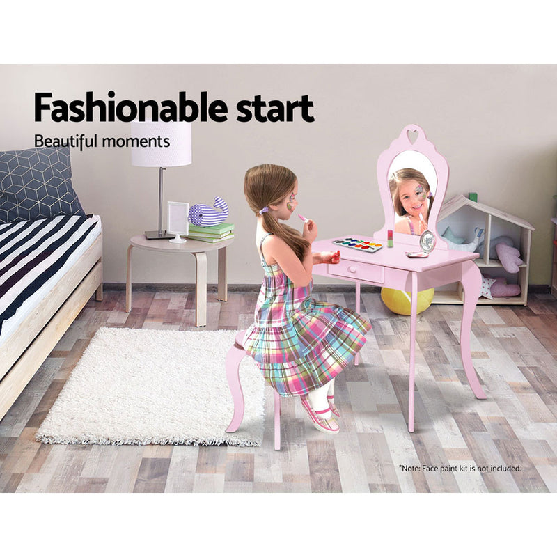 KidsDream Vanity Mirror Dressing Table with Stool Set Pink Colour