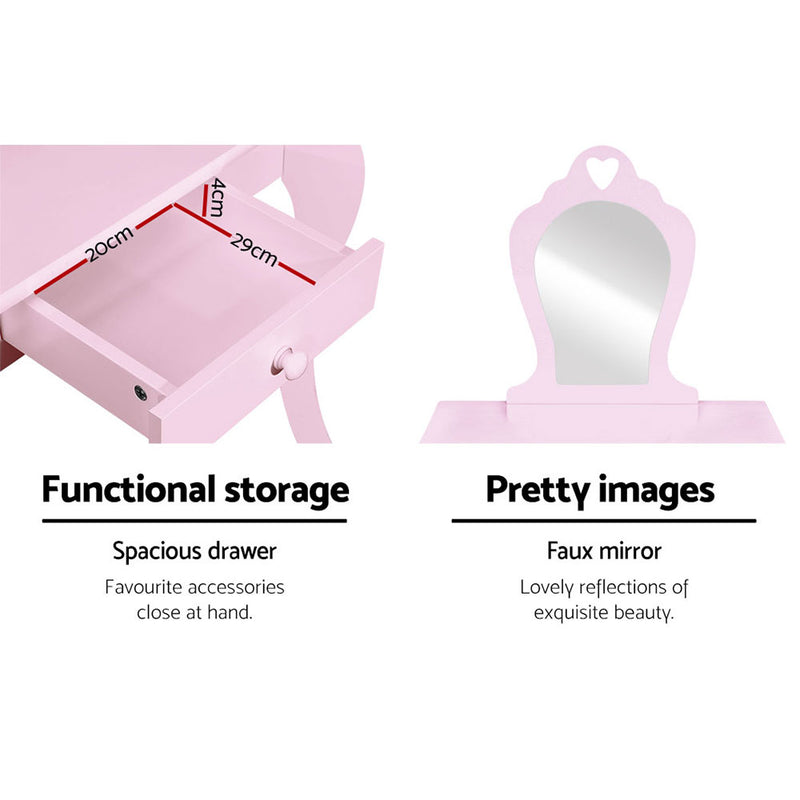 KidsDream Vanity Mirror Dressing Table with Stool Set Pink Colour