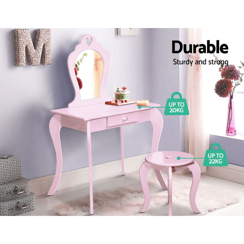 KidsDream Vanity Mirror Dressing Table with Stool Set Pink Colour