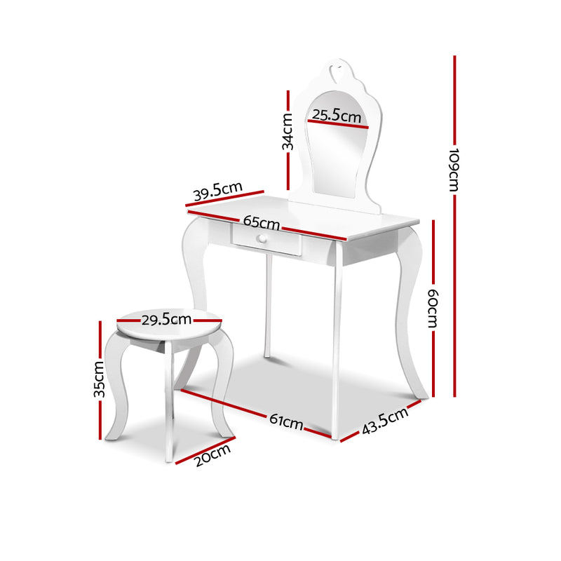KidsDream Vanity Mirror Dressing Table with Stool Set White Colour