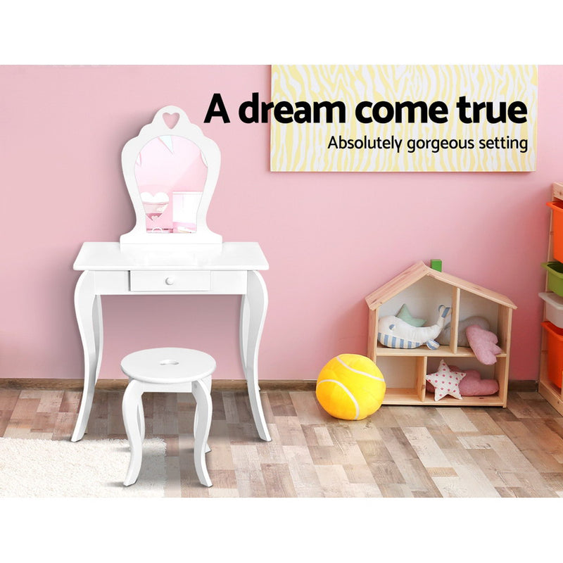 KidsDream Vanity Mirror Dressing Table with Stool Set White Colour