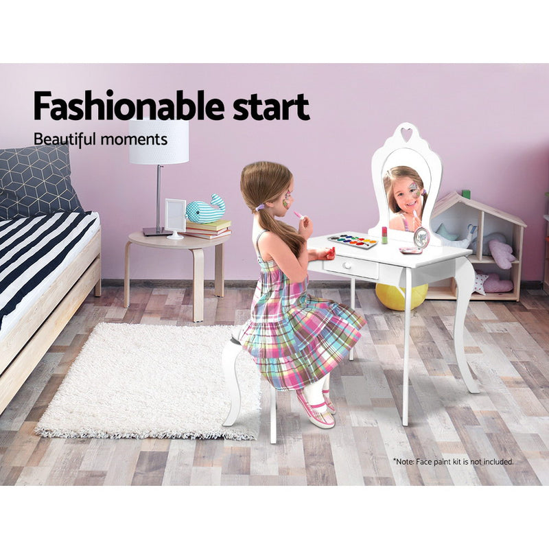 KidsDream Vanity Mirror Dressing Table with Stool Set White Colour
