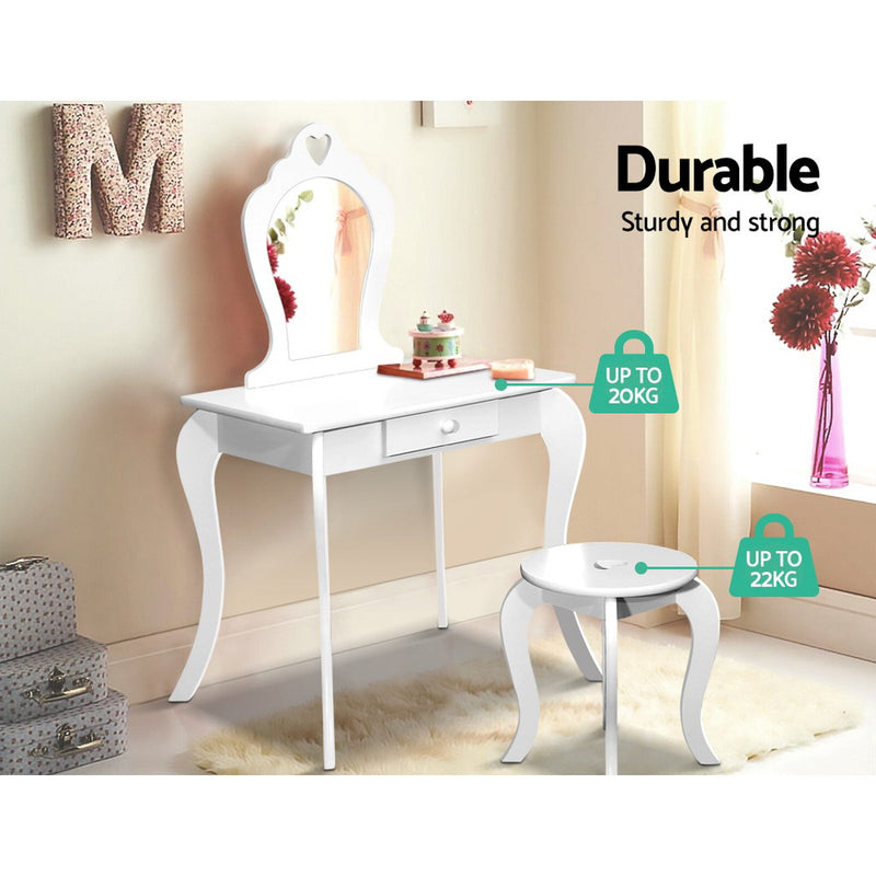 KidsDream Vanity Mirror Dressing Table with Stool Set White Colour