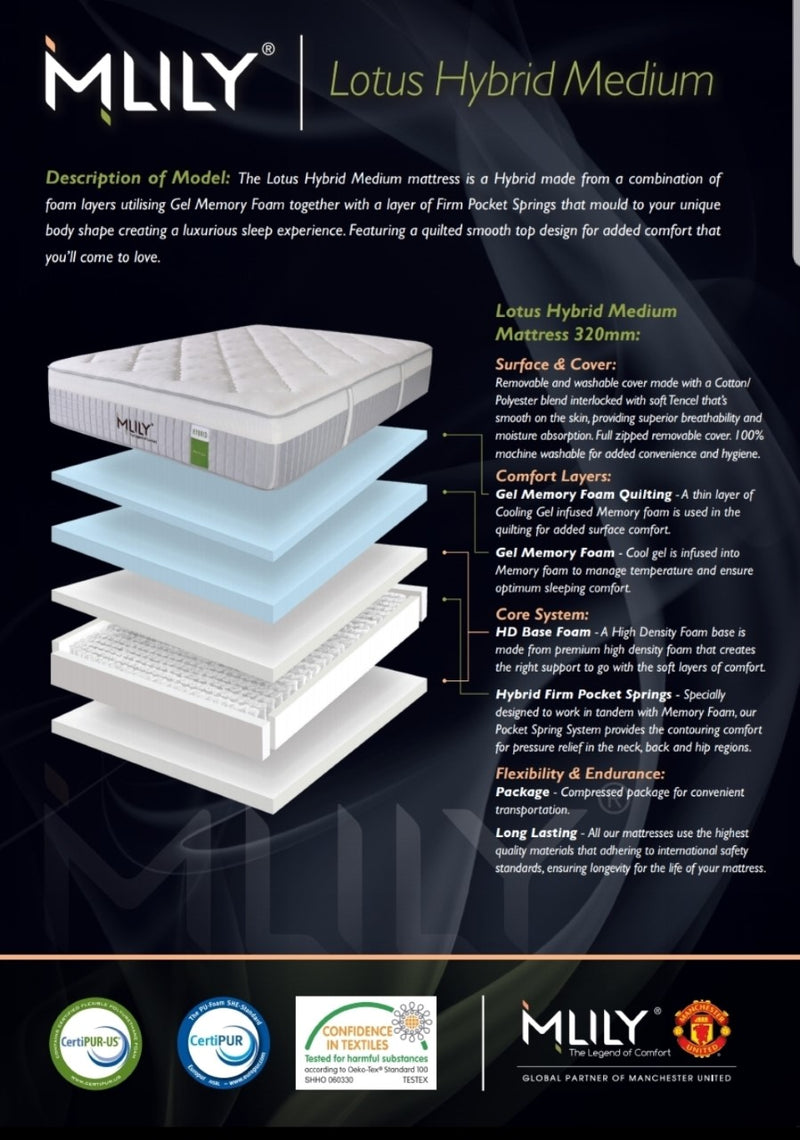 MLILY LOTUS HYBRID MEDIUM FEEL MEMORY FOAM MATTRESS